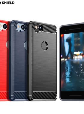 适用谷歌2/2XL手机壳 谷歌Pixel2XL拉丝碳纤维防摔保护套硅胶软壳