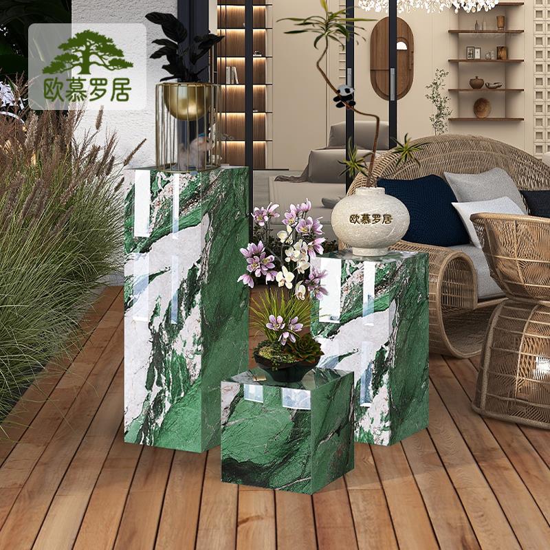 奢石花架轻奢高级感大理石摆底座摆台边几置物展示台岩板石墩立柱