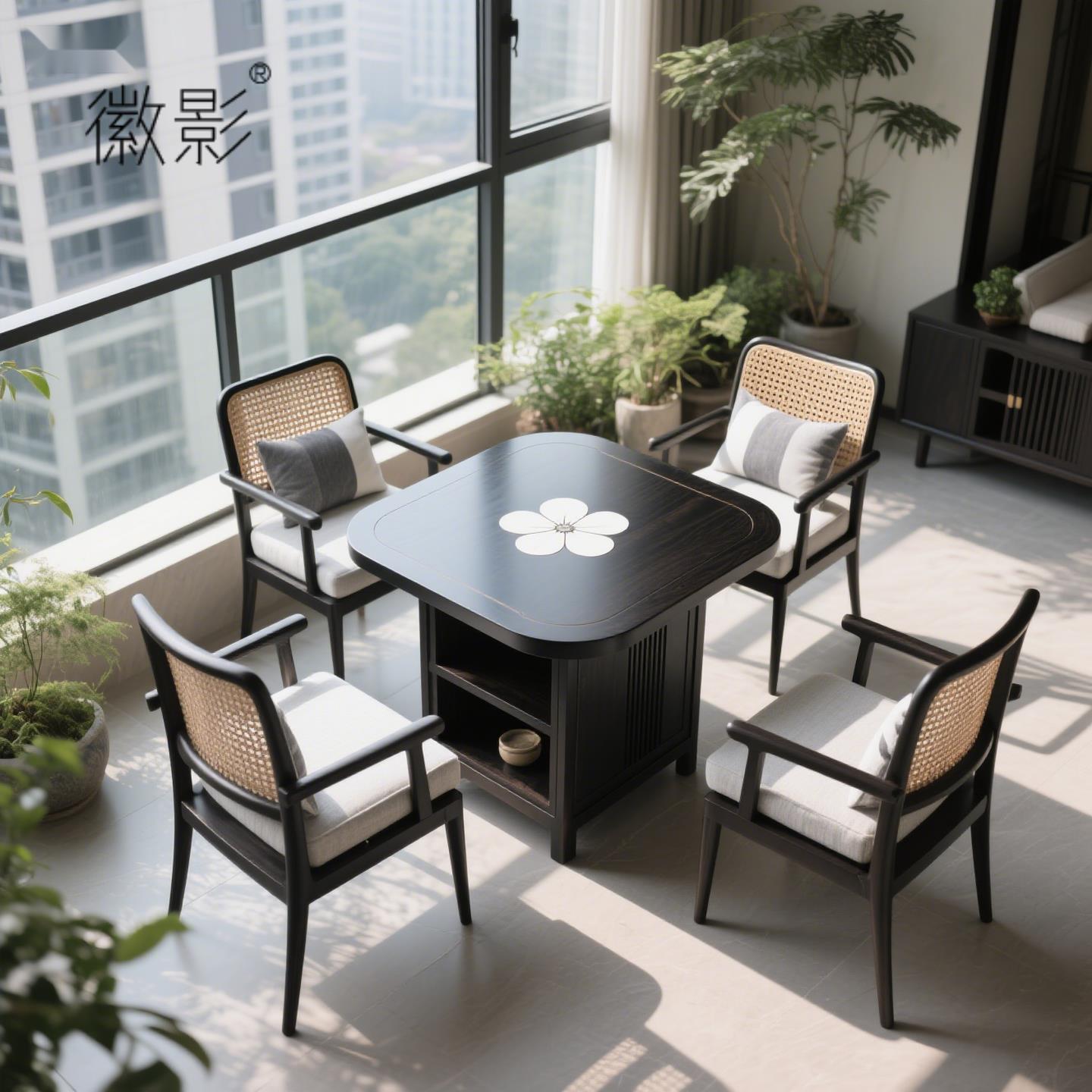 徽影黑胡桃木阳台茶桌侘寂风小型可移动家用小茶桌休闲桌泡茶台