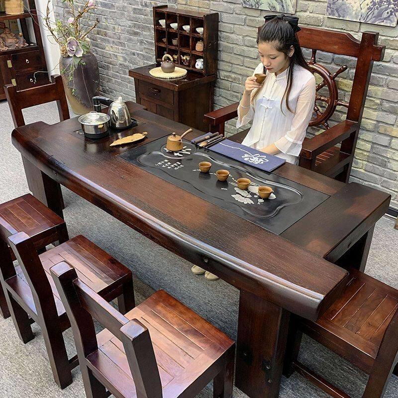 老船木茶桌椅组合新中式家俱套装一体实木茶台简约茶几客厅泡茶桌