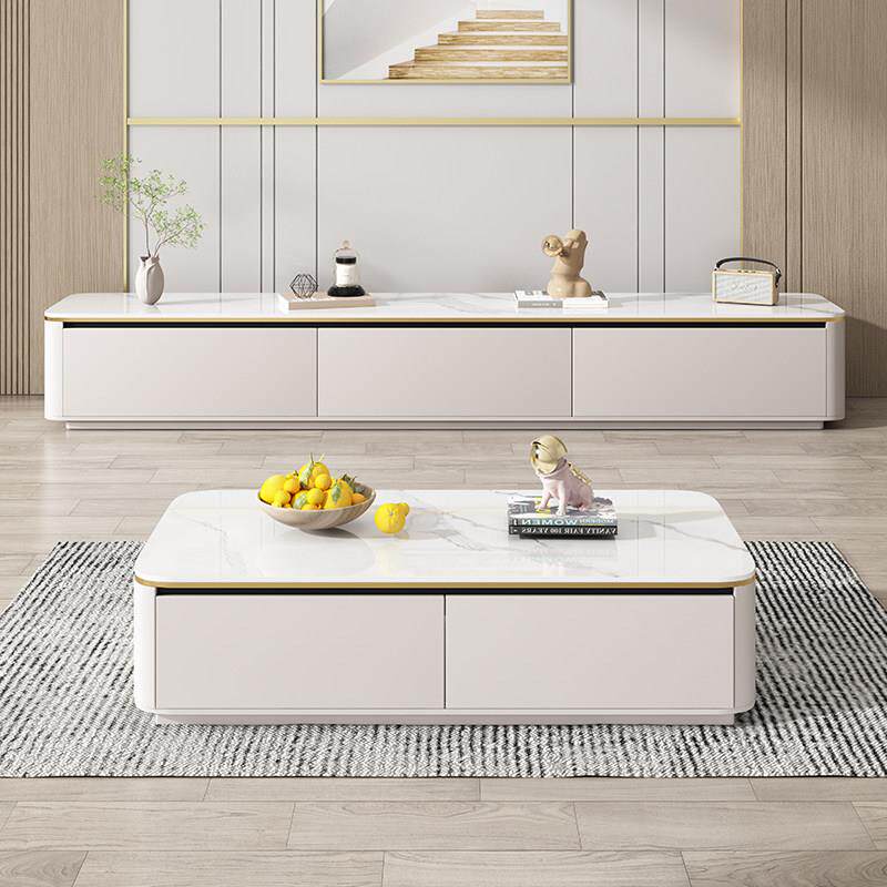 纯实木岩板落地电视柜茶几现代轻奢简约小户型家用客厅高款电视柜