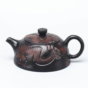 紫陶茶壶手工西施浮雕荷花单壶家用泡茶紫泥祥龙壶功夫茶具主人杯