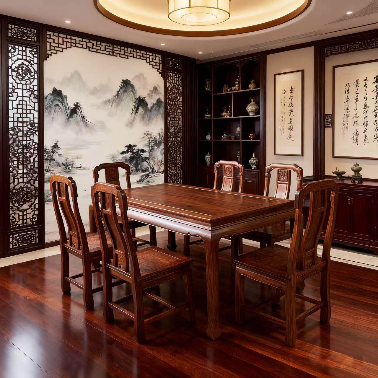 红木家具全实木餐桌长方形桌长桌长餐桌餐厅餐台新中式明清古典