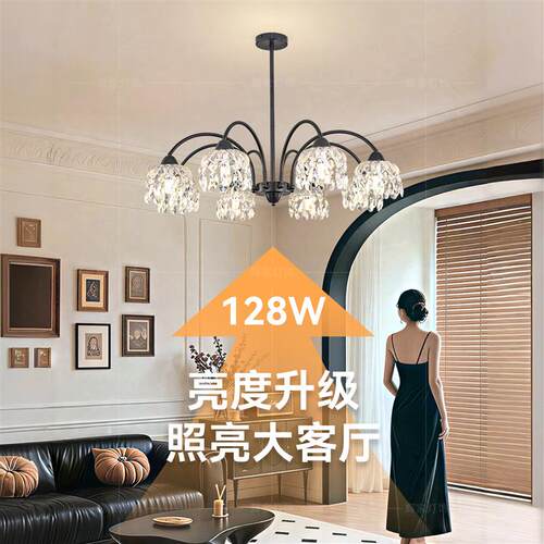 餐厅吊灯法式复古一字轻奢水晶灯2026年新款主灯中古饭桌中山灯具