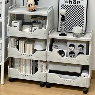 可移动书架书桌旁带轮子置物架落地书柜办公桌下小推车文件收纳层