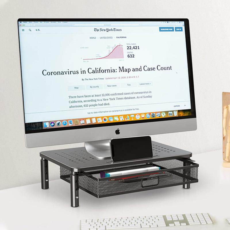 显示器电脑支架带抽屉置物收纳架可升降笔记本台式增高架底座架子
