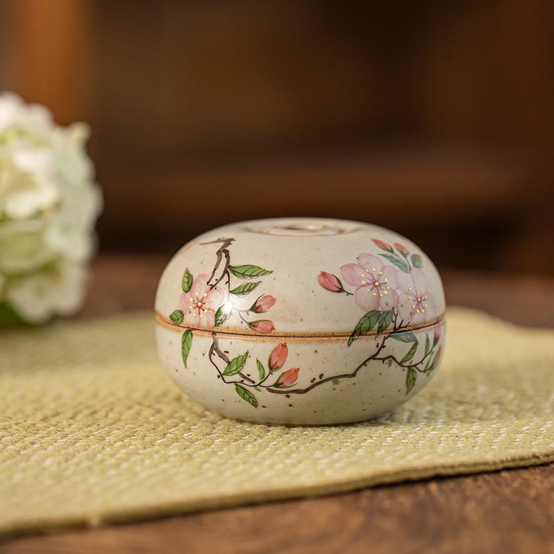 新疆包邮梵悦景德镇手绘垂丝海棠覆古禅意香炉塔香盘香粗陶香插日