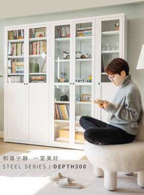 新工全屋钢书柜玻璃门展示柜储物架30厘米现代简易铁制书架储物柜