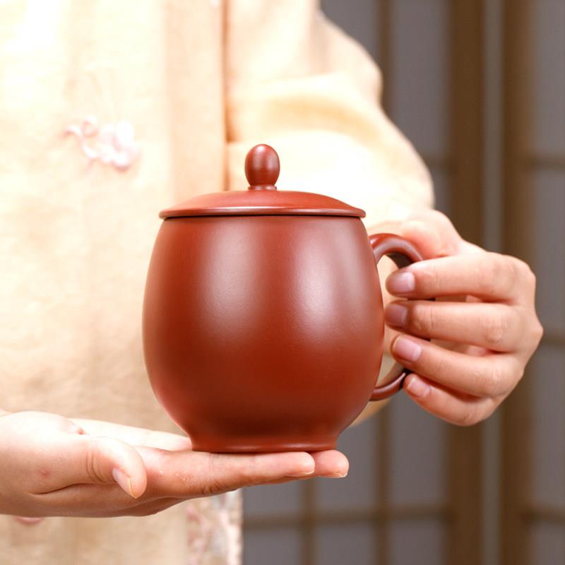 宜兴紫砂杯朱泥大红袍龙蛋杯手工泡茶茶杯男女士家用礼盒装品茶具
