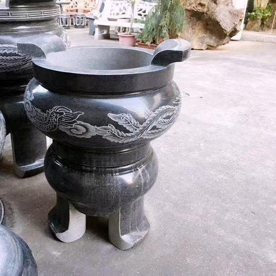 惠安石雕天然青石香炉家居龙凤石鼎寺庙镇宅祠堂原石圆炉供奉摆件