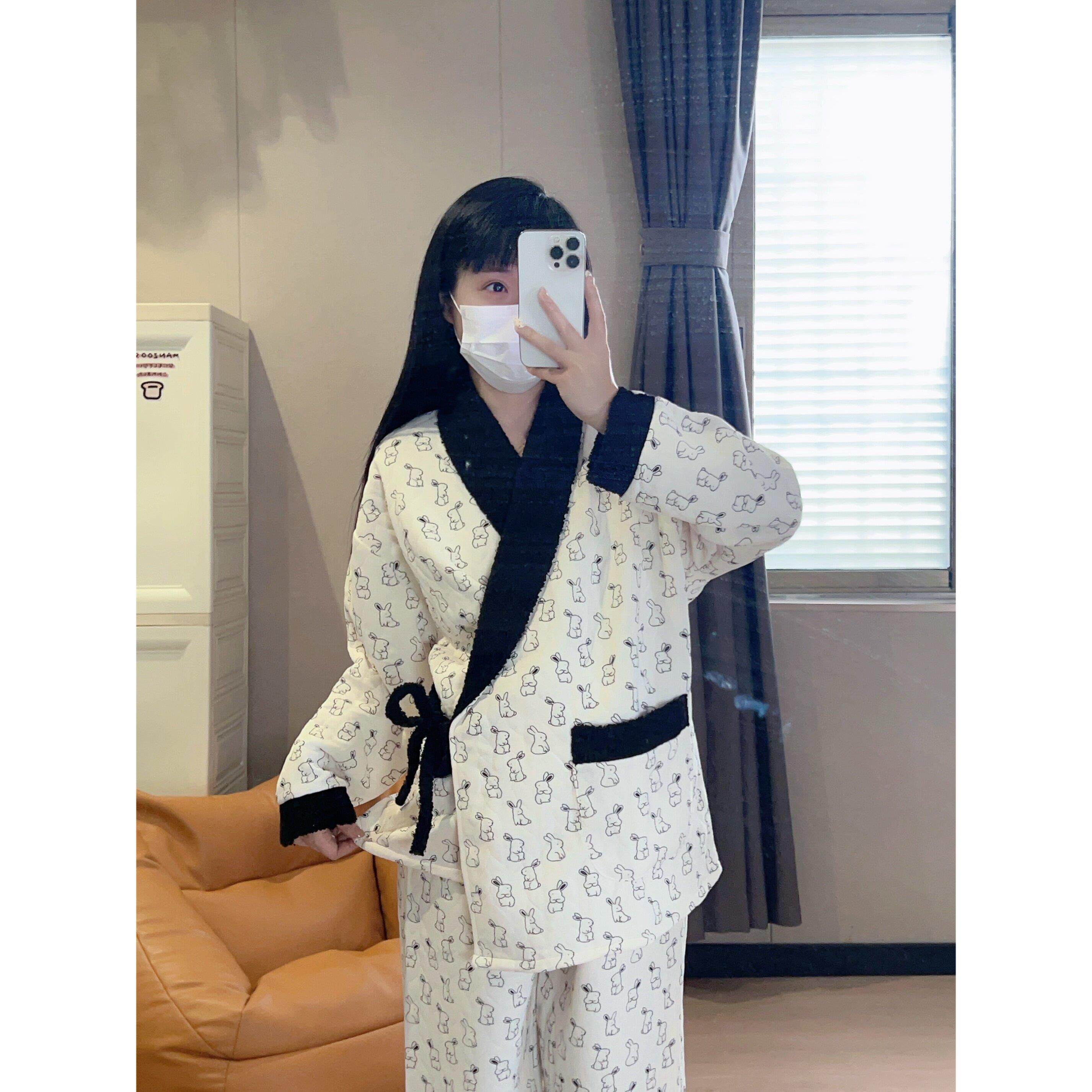和服款空气棉月子服孕妇产后哺乳睡衣秋冬怀孕期保暖家居服套装11