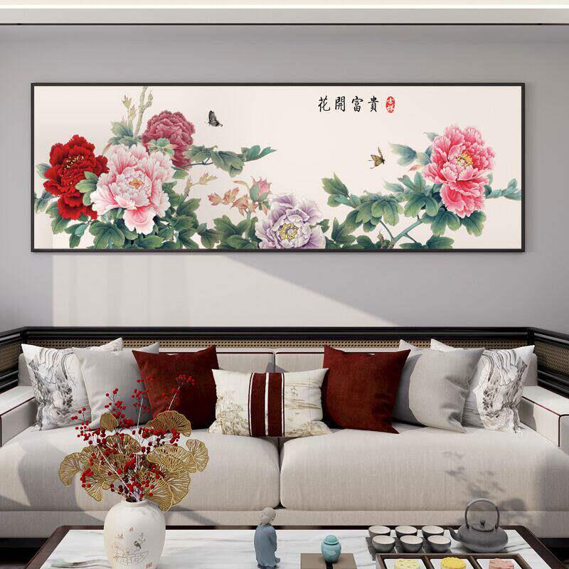 牡丹花开富贵客厅装饰挂画国画背景墙壁画床头卧室有框卉图案中式