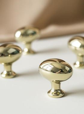 INDOORS高端实心纯黄铜椭圆鸽子蛋金色橱柜门简约把手柜门小拉手