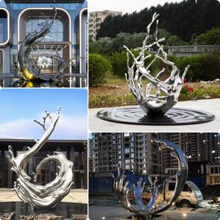 定制不锈钢浪花雕塑水波纹金属雕塑户外造景艺术装饰景观落地摆件