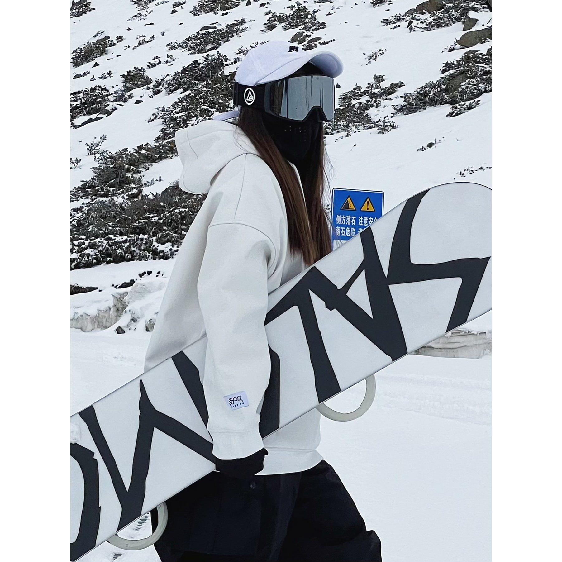 雪否 白色单板滑雪防水over size宽松加绒 透气男女室内滑雪卫衣