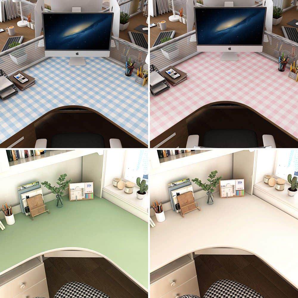 纯色格子转角书桌垫L型弧形学生学习办公桌电脑工位办公皮革桌布