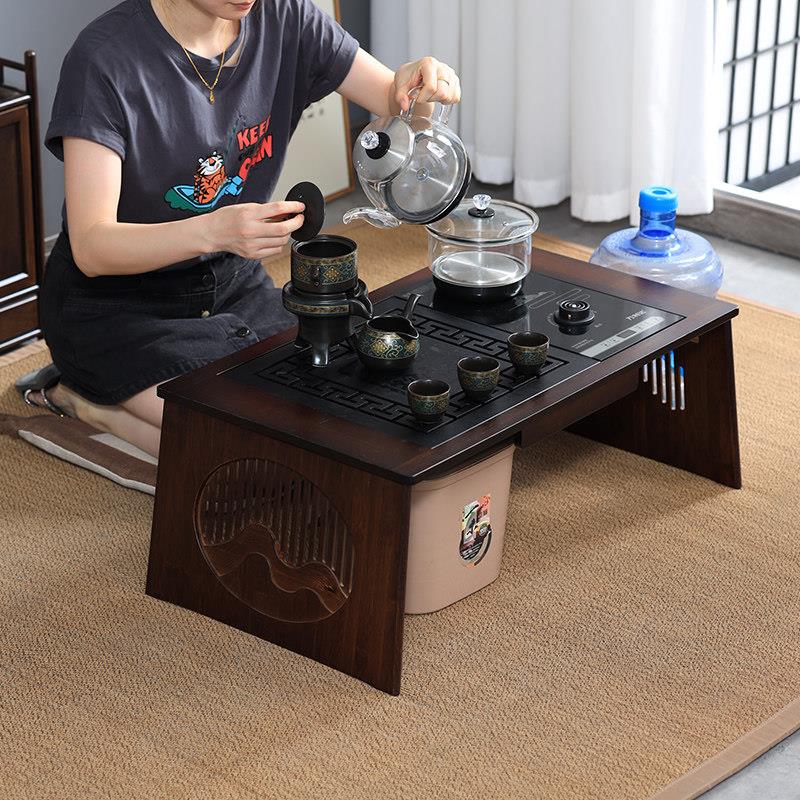飘窗小茶几家用茶台榻榻米矮茶桌折叠阳台坐地炕桌茶盘烧水壶一体