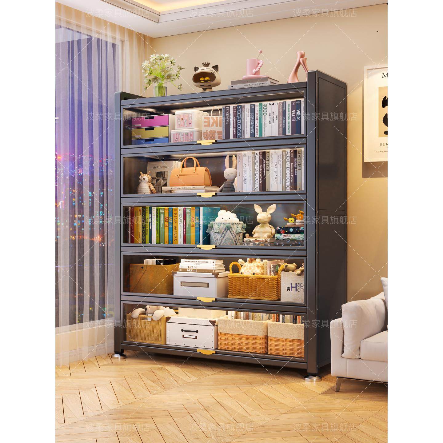 钢制书柜带门儿童书架家用客厅展示收纳柜子铁艺置物架防尘储物柜,住宅家具,组合书柜,淘宝优惠券,粉丝福利购,淘宝优惠卷