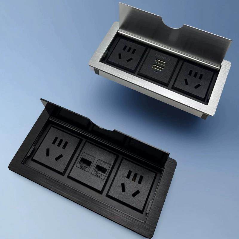 铝合金翻盖嵌入式插座多媒体信息插座桌面嵌入式插板办公桌电源盒,影音电器,电源插座/接线板,淘宝优惠券,粉丝福利购,淘宝优惠卷