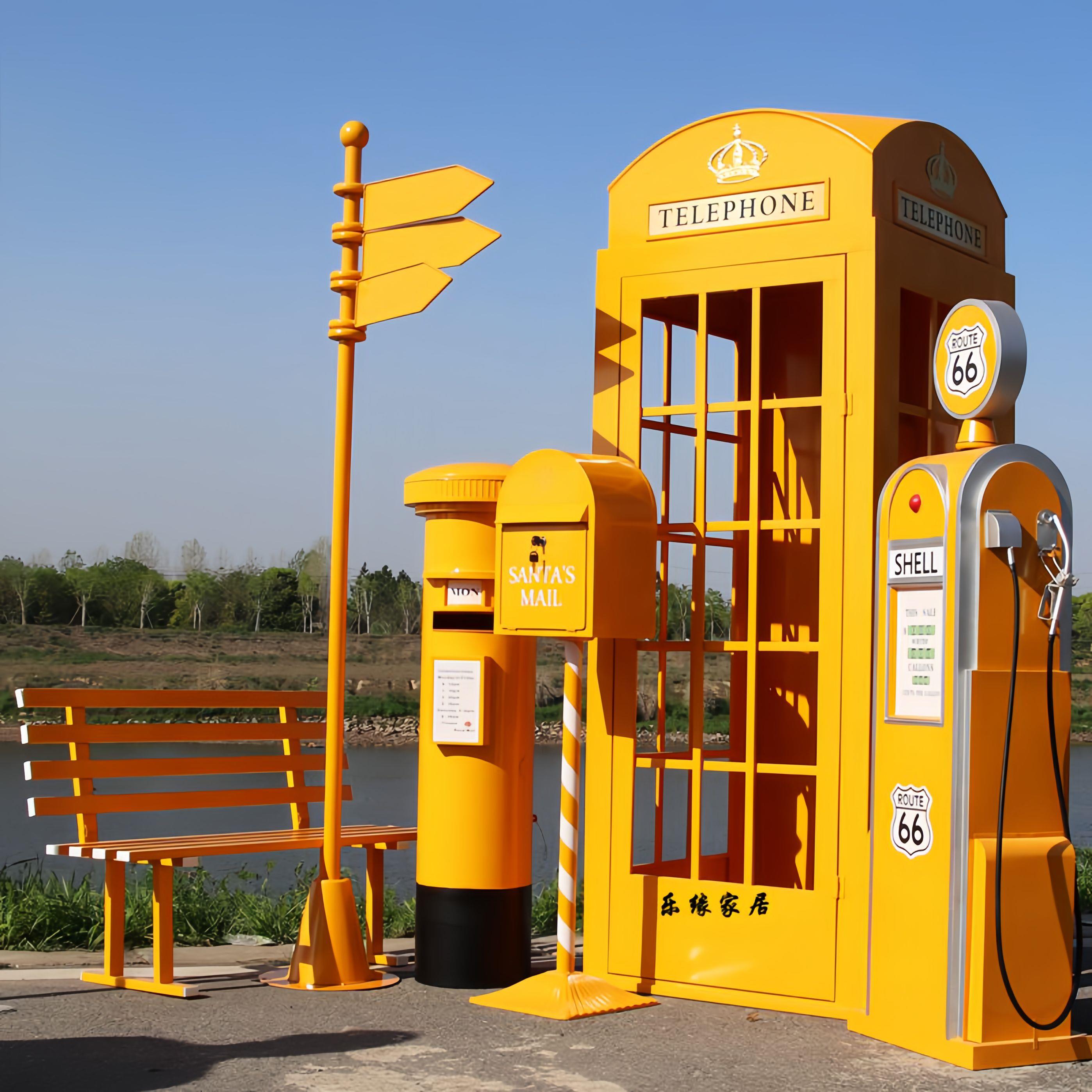 铁皮邮筒英伦电话亭指路牌网红套餐模型商场美陈道具店铺活动摆件