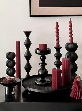 态生活 复古风黑色烛台客厅餐桌过年喜庆氛围感 装饰蜡烛烛台摆件