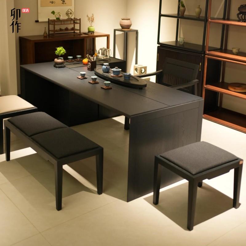 新中式实木茶桌椅组合现代简约中古风黑胡桃木茶台2025款客厅家用