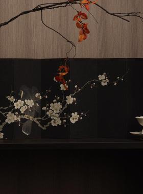 法式中古风东方美花鸟图双面桌面小屏风古玩字画背景摆件