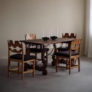 法式 中古诧寂风实木餐椅休闲椅设计师异形靠背fas级白蜡木餐厅椅