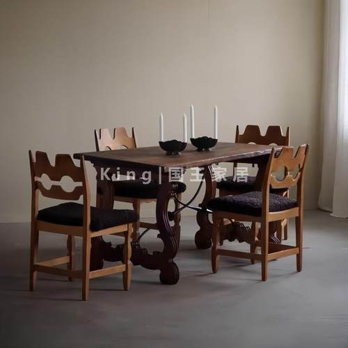 法式中古诧寂风实木餐椅休闲椅设计师异形靠背fas级白蜡木餐厅椅