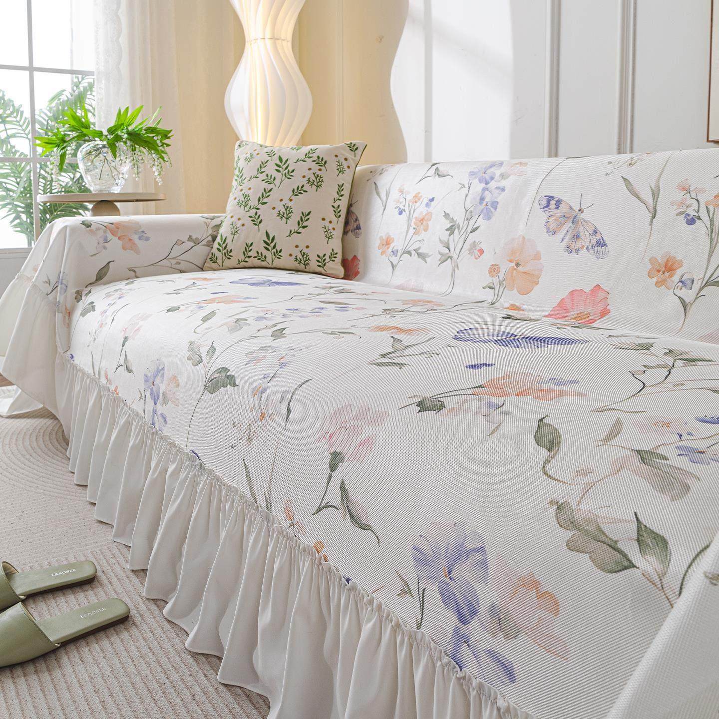 2025新款夏季凉感沙发巾ins田园风 防猫抓固定防滑沙发全盖套罩巾,居家布艺,沙发套,淘宝优惠券,粉丝福利购,淘宝优惠卷