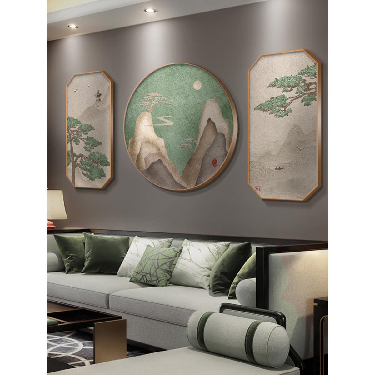 欢迎松木客厅装饰画三联画新中国风沙发背景墙挂画茶室书房壁画无