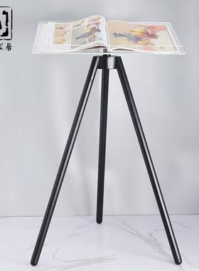 杂志翻页架摆件桌面轻奢金属亚克力落地三脚大书籍画册展示阅读架