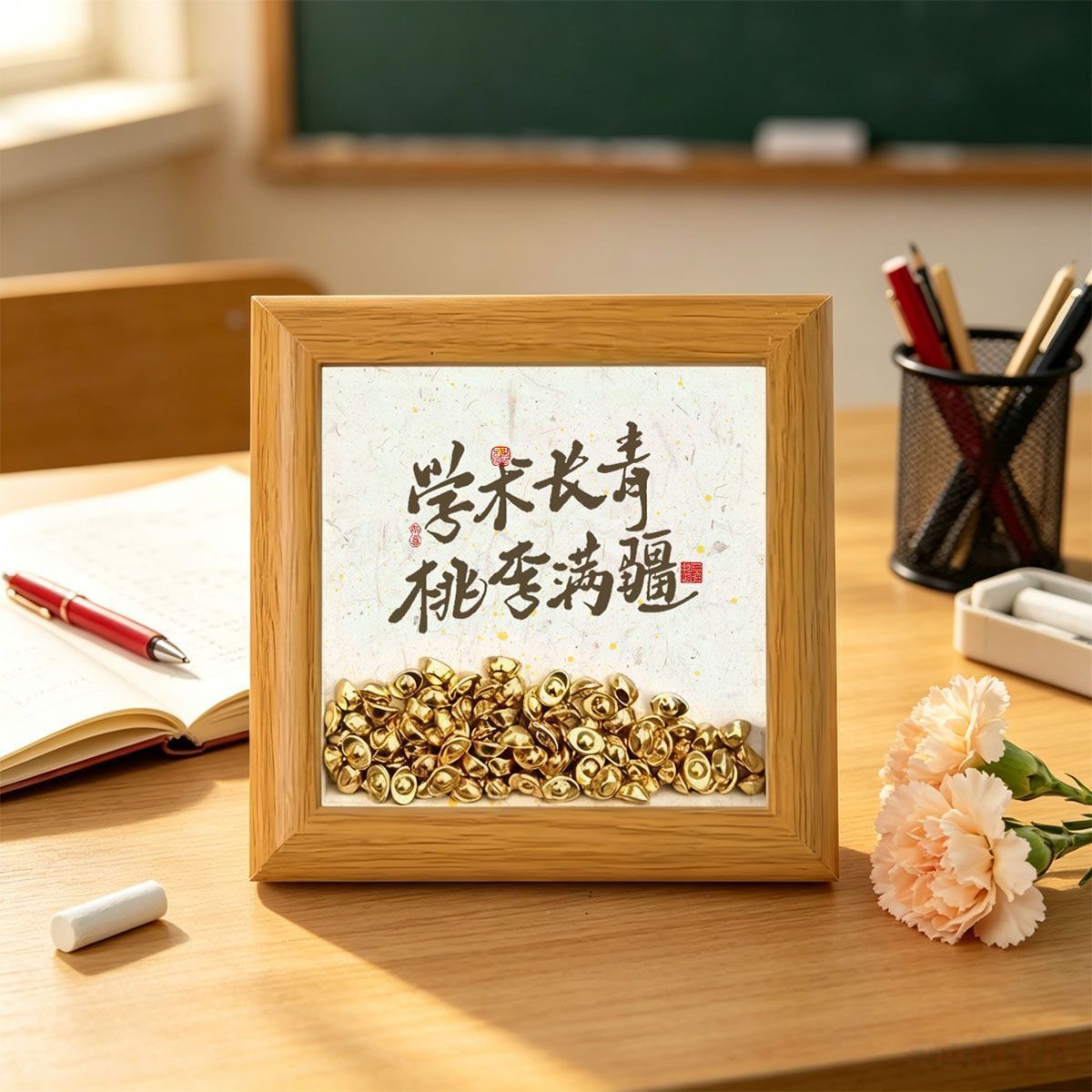 教师节送老师木质相框中式书法字画摆件桌面装饰品创意文字相框
