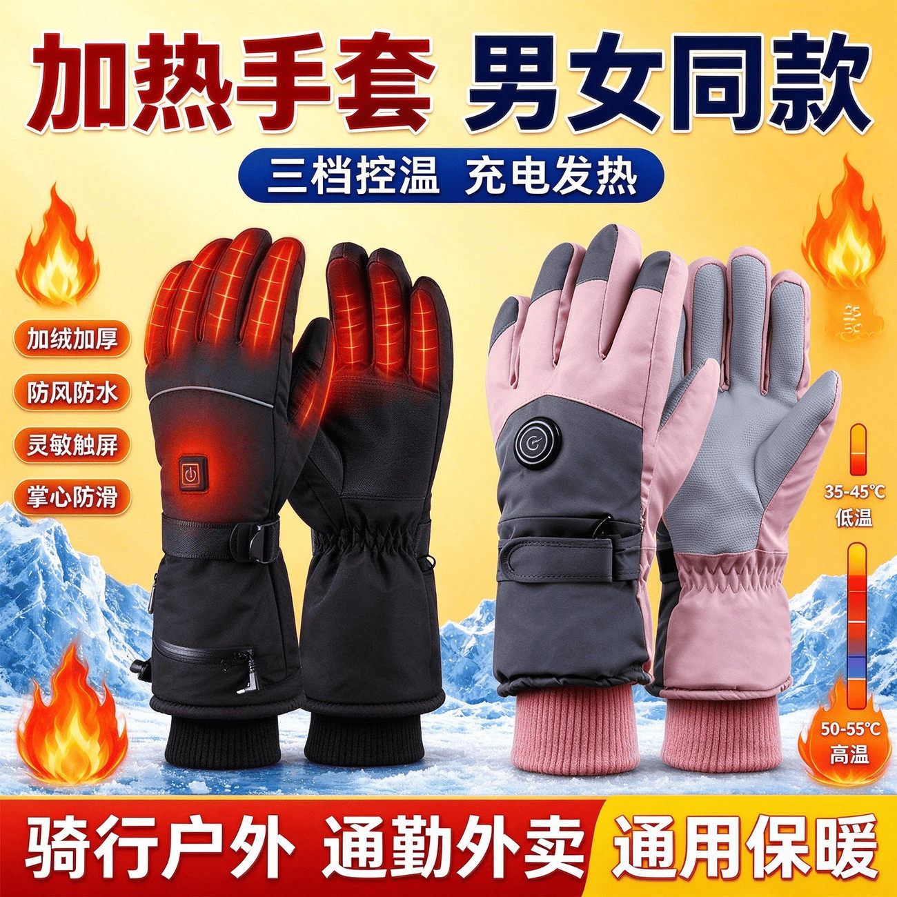 充电加热手套电热冬季新款户外滑雪骑行摩托发热保暖神器防风礼盒