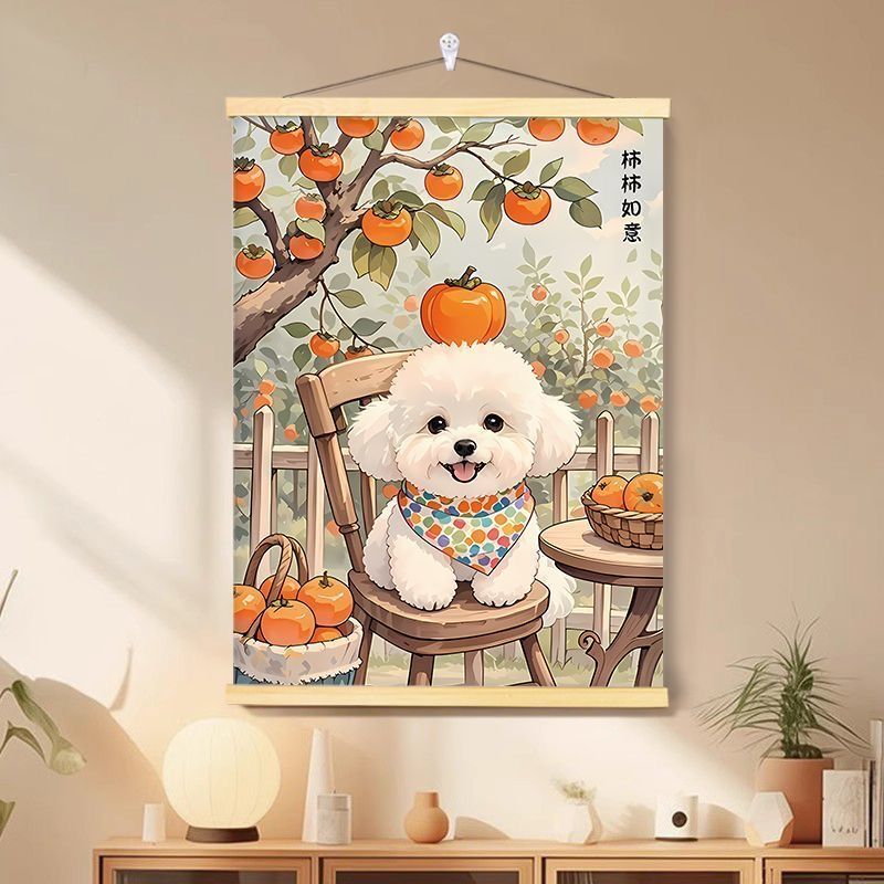 可爱治愈系猫咪比熊风景挂画