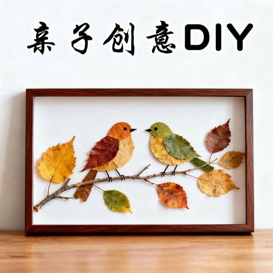 幼儿园亲子手工diy创意可爱高颜值玄关装饰摆件秋天落叶相框摆台