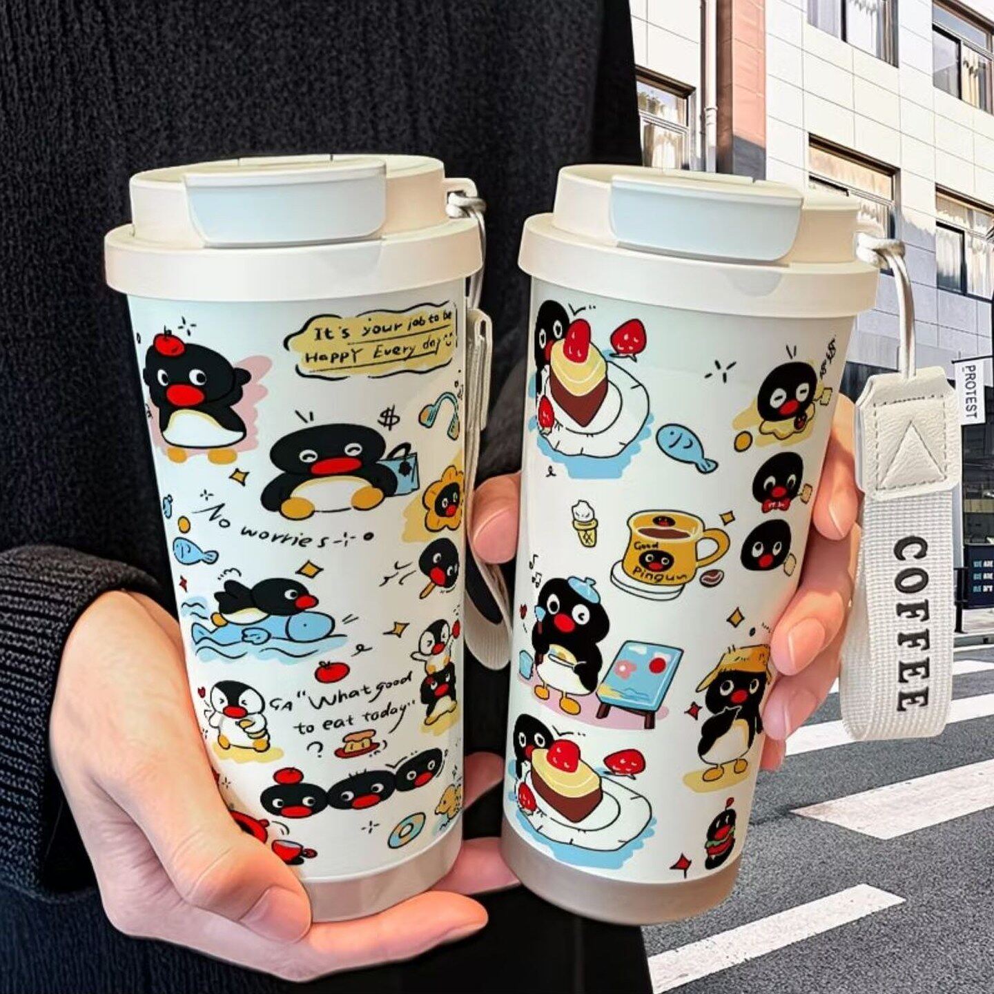 企鹅搞怪保温杯316不锈钢