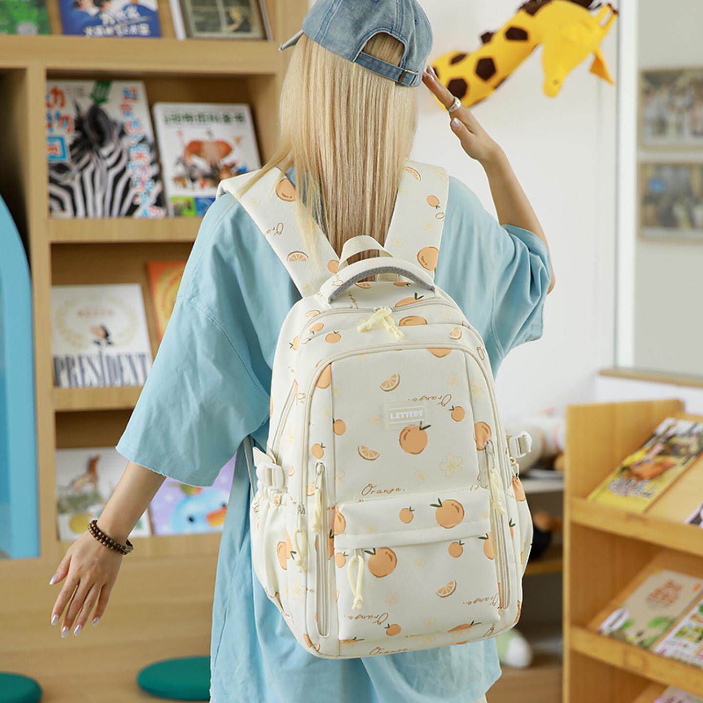 高颜值双肩包女大学生ins可爱书包初中生甜美大容量潮双肩包