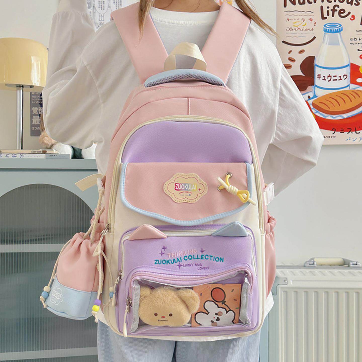 新款韩版小清新书包百搭甜美可爱猫咪休闲通勤大容量多功能双肩包