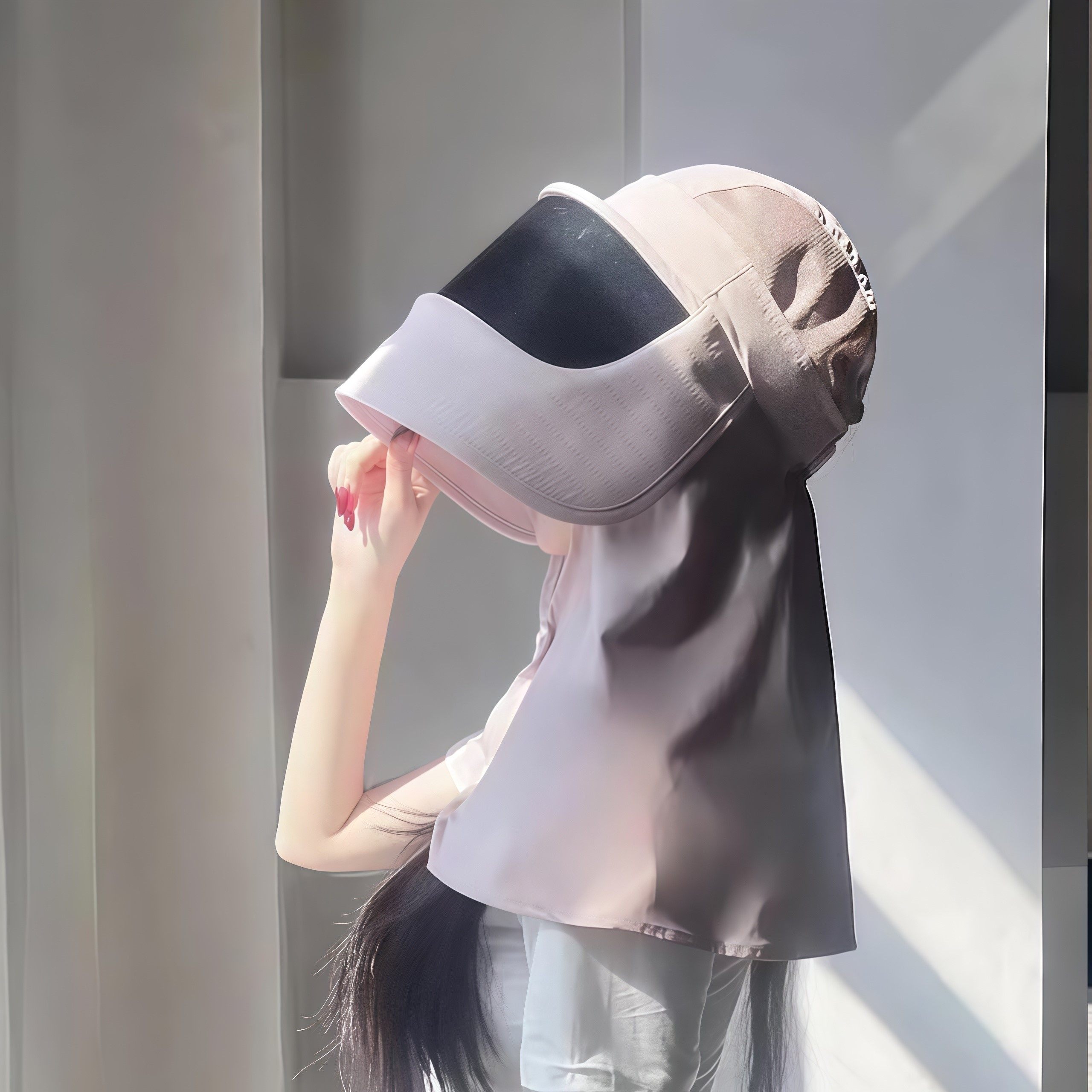 电动车防晒帽女遮阳帽骑车吹不翻口罩一体面罩遮全脸养蜂人户外