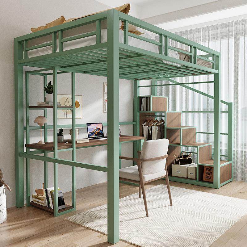 铁艺高架床上床下桌组合床小户型金属阁楼床单上层复式二楼悬空床