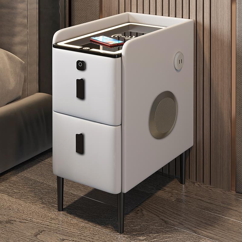 极窄智能床头柜小型多功能带锁实木简约轻奢夹缝30公分床边小柜子