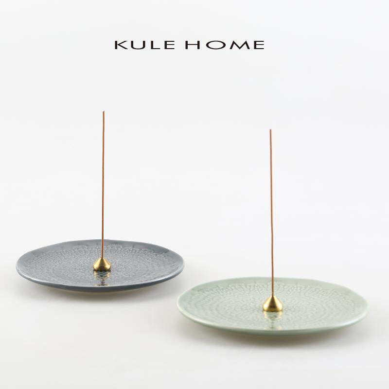 KULE HOME 创意陶瓷三色莲花纹线香插香托香炉家用轻奢室内熏香碟