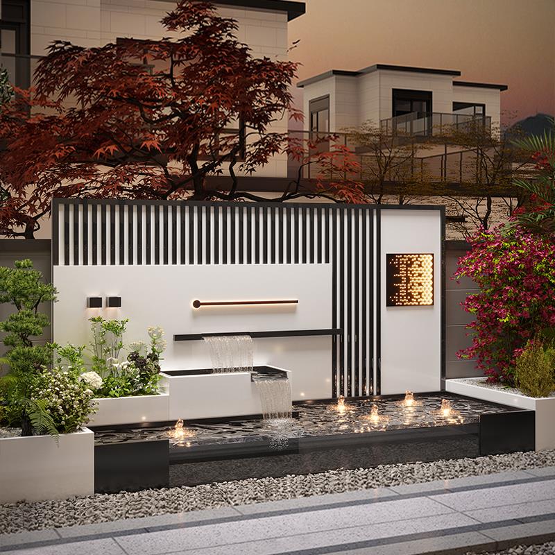 定制庭院现代风格别墅花园简约流水鱼池摆件户外屏风水幕影壁墙