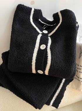 Sin Glee 法式小香风针织半边绒睡衣冬季女舒适高级感家居服套装