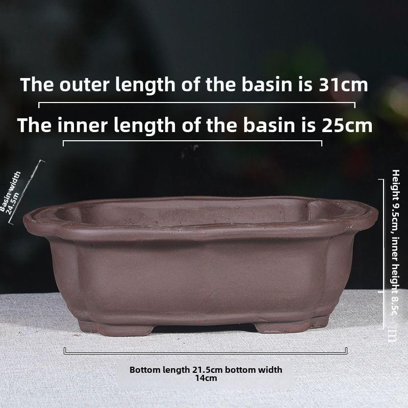 宜兴紫砂花盆长方形马槽大椭圆形盆景花盆简易桌面地板绿色植物小