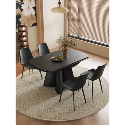 意式岩板餐桌现代简约家用小户型升级全托可伸缩折叠方圆两用饭桌