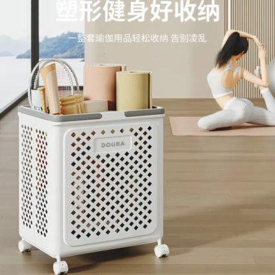 瑜伽垫收纳筐框家用健身运动器材带轮整理桶筒篮球羽毛球可折叠篓