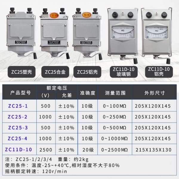精泰绝缘电阻测试仪ZC25-3-4-7电工摇表500V兆欧表ZC11D-10 2500V