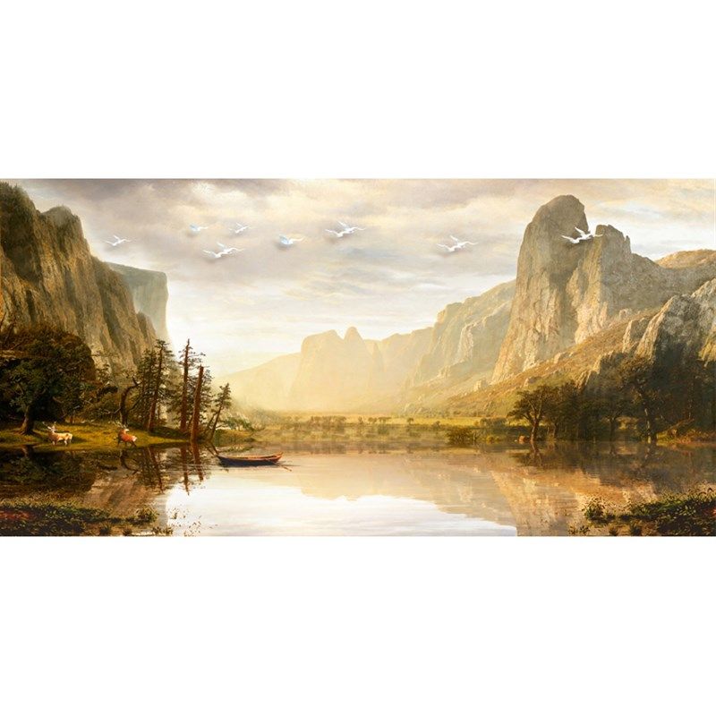 热销欧式古典山水聚宝盆风景油画画心壁画无框画横版画芯贴画自粘